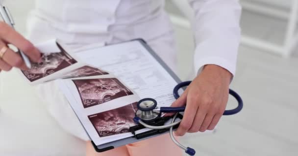 Newly Employed Doctor Checks Ultrasound Images Records Good Report Record — Stock Video