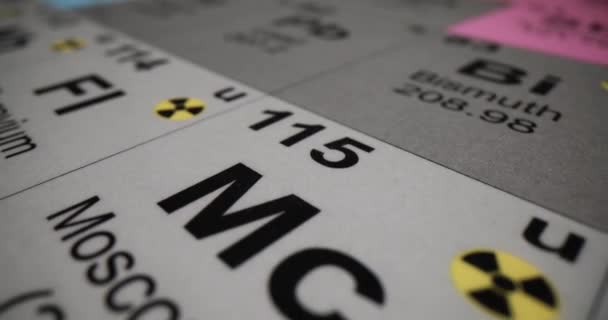 バックグラウンドの化学元素の着色された周期表 メンデレフ周期テーブル要素と構造 — ストック動画