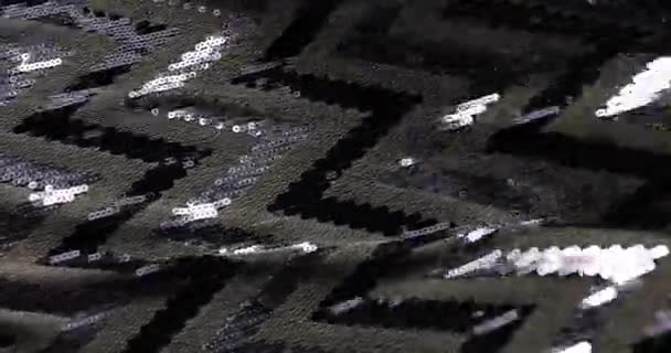 Textura Líneas Geométricas Plateadas Negras Destellos Brillantes Tejido Brillante Moda — Vídeo de stock