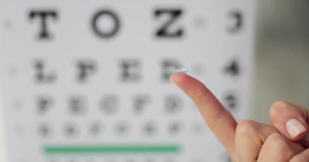 Contact Lens Finger Eye Chart Concept Sharp Vision — Stock Video