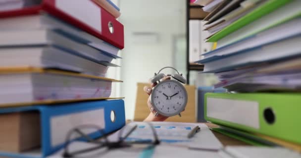 Alarm Clock Hand Threatening Ultimatum Deadline Business Concept Time Management — Stock Video