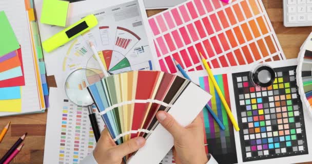 Male Designer Architect Chooses Color Color Palette Ready Made Color — Stock Video