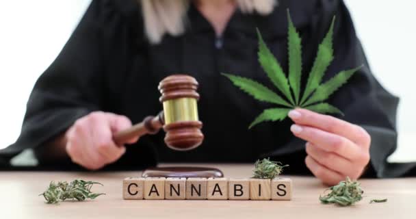 Complexidades Legislação Sobre Cannabis Cânhamo Maconha Partem Com Martelo Juiz — Vídeo de Stock