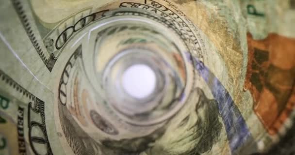 Geld Amerikanischen Dollars Rollte Eine Röhre 100 Dollar Scheine Und — Stockvideo