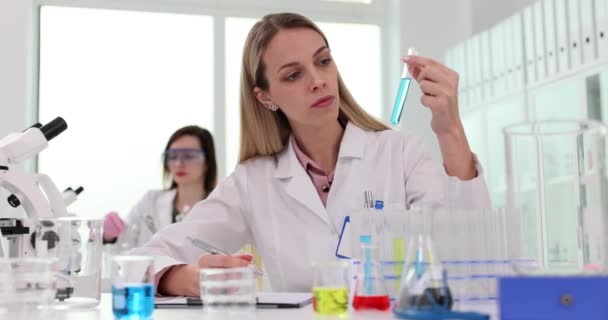 Recherche Scientifique Laboratoire Pour Étude Des Échantillons Bleus Liquides Concept — Video