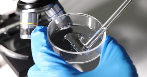 Analyse Microscopique Nouvel Hydrogel Pour Applications Biomédicales Examen Solvant Liquide — Video