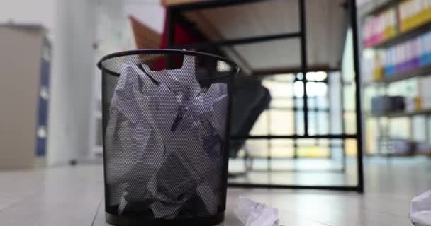Office Worker Crumples Throws Paper Trash Bin Creative Crisis Solving — Stock Video