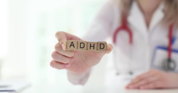 Doctor Holding Wooden Blocks Adhd Inscription Attention Deficit Hyperactivity Disorder — Stock Video