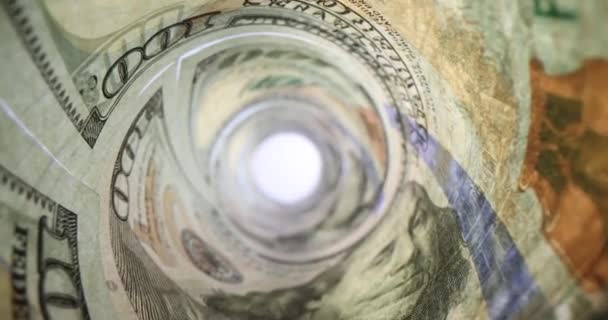 Banknoty Dolarowe Zwinięte Ciasnej Tubie Jako Symbol Bogactwa Świeżo Wydrukowany — Wideo stockowe