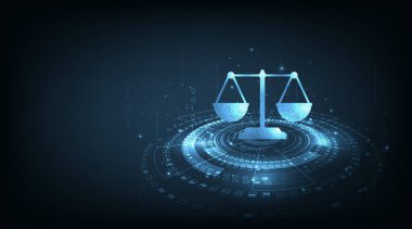 İnternet hukuku kavramı. Sayısal hukuki hizmetler olarak Siber Hukuk Çalışma Kanunu, Avukat, Koyu Mavi arka plan bulanıklığı.