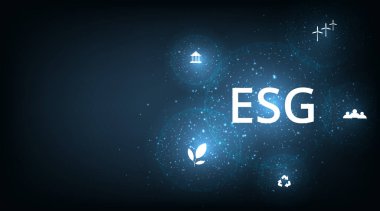 Çevresel sosyal yönetim kavramı (ESG). Bir doğa koruma stratejisi geliştirilmesi ve figür simgeleriyle çevre, sosyal ve yönetim sorunlarının çözümü.