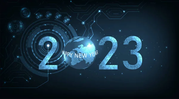 Konsep Tahun Baru 2023 Teknologi Background Dark Blue Koneksi Segitiga - Stok Vektor
