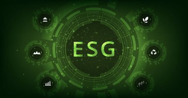 Çevresel Sosyal ve Yönetim (ESG) tasarımı. Sürdürülebilir iş veya yeşil iş geçmişi.