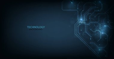 Teknoloji dijital fütüristik arka plan kavramı. Koyu mavi arkaplan ve çeşitli teknoloji elemanları yüksek teknoloji iletişim konsepti ders için boş alan. Dijital fütüristik minimalizm.