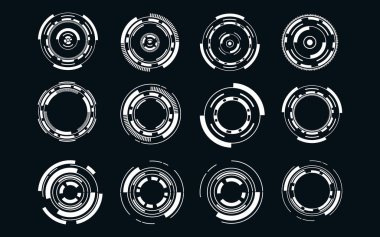 Set of User Interface HUD futuristic style.Abstract circles, geometric shapes, advanced technology segmentation, digital technology on a dark blue background.