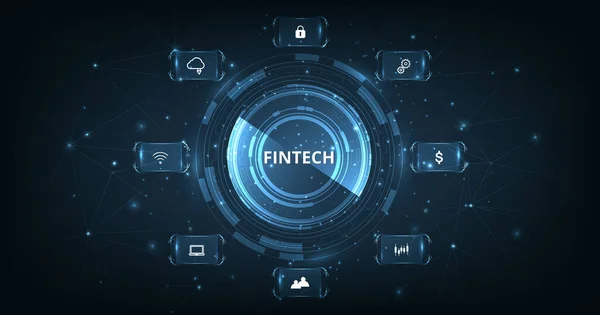Concept Financial Technology Banking Money Transaction Icon Fintech Things Dark — Vetor de Stock