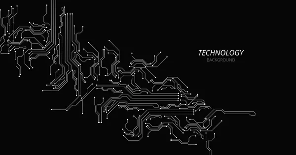 黑色背景上的技术白色线路图 高科技线路板连接系统 黑色背景的矢量抽象技术 — 图库矢量图片