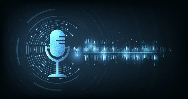 具有圆形矢量背景的Podcast图标的说明 Podcast Logo Microphone Icon Dark Blue Background — 图库矢量图片