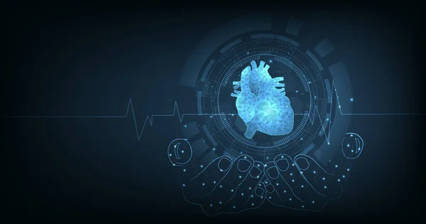 Concept Cardiology Treatment Technology Heart Shaped Symbols Lines Triangles Network — Stok Vektör
