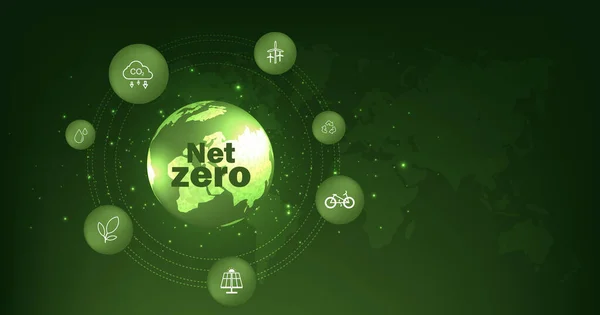 Concepto Neto Emisiones Cero Net Objetivos Emisiones Cero Con Icono — Vector de stock