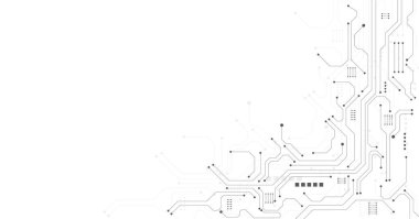 Teknoloji siyah devre diyagramı kavramı. Yüksek teknoloji devre kartı bağlantı sistemi. Beyaz arka planda vektör soyutlama teknolojisi..
