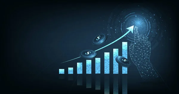 Concept Growth Business Successful Graph Icon Digital Dark Blue Background — Vector de stock