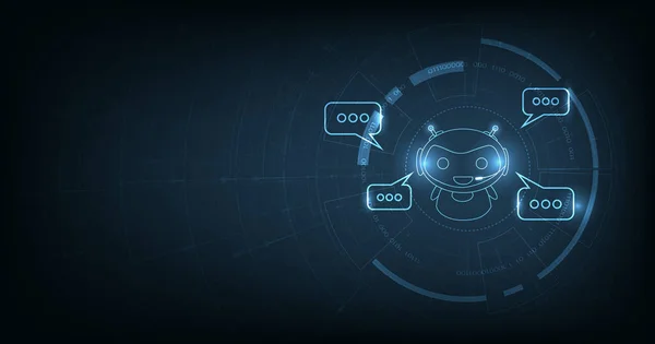 Sohbet robotu ya da sohbet yapay zekası kavramı. Yapay zeka robotları veya yapay zeka insanlarla doğal olarak iletişim kurabilir. Çevrimiçi sistem 33d resimli koyu mavi arka planda robot.