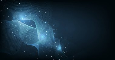 Abstract connection on dark blue background. High-tech Network technology background with dots and lines connection system.Vector abstract technology on blue background.
