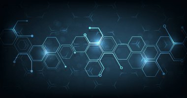 Background of hexagon geometric dark blue pattern bright. healthcare medical and technology background.Graphic digital science concept design.	
