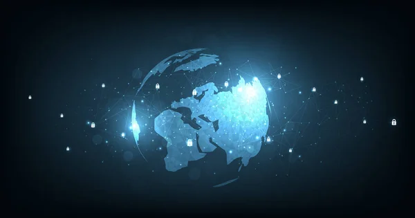 Глобальная Сеть Кибербезопасности Концепция Мировой Карты Точек Линий Глобального Бизнеса — стоковый вектор