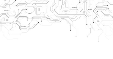 Teknoloji siyah devre diyagramı. Yüksek teknoloji devre kartı bağlantı sistemi. Beyaz arkaplanda vektör soyut teknolojisi.