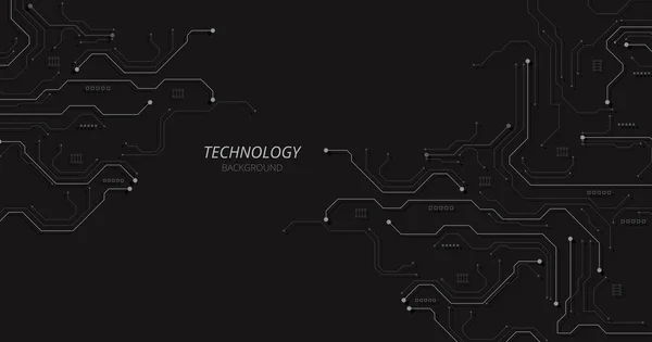 黑色背景上的灰色电路连接 高科技线路板连接系统 未来数字创新背景 — 图库矢量图片
