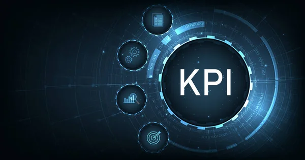 Anahtar Performans Göstergeleri konsepti (KPI). KPI Anahtar Performans İşletme Göstergesi koyu mavi arka planda. 3d illüstrasyon.