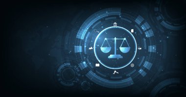 İnternet hukuku kavramı. Siber Hukuk dijital hukuk hizmetleri olarak Karanlık Mavi arka plan hakkında çalışma hukuku, Avukat.