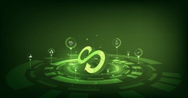 Dairesel ekonomi sembolü. Atık ve kirlilik ortamını ortadan kaldırmak için sürdürülebilir bir strateji. Ticaretin gelecekteki büyümesi için yenilenebilir kaynak fikirleri.