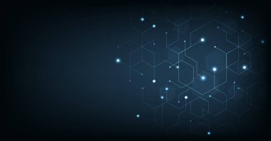 Altıgen geometrik koyu mavi desenli parlak bir arka plan. Sağlık sigortası ve teknoloji arka planı. Grafik dijital bilim konsepti tasarımı..