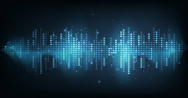 Music equalizer on dark blue background. Waveform pattern for music player, podcast, voice message, music app. Vector illustration.	