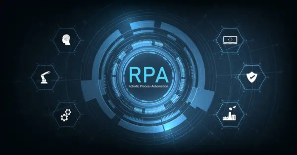Robotic Process Automation Rpa Geschäftsmaschinentechnologie Mit Unterstützung Des Fabrikdienstleisters Industrie — Stockvektor