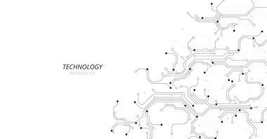 Teknoloji siyah devre diyagramı. Yüksek teknoloji devre kartı bağlantı sistemi. Beyaz arka planda vektör soyut teknolojisi..