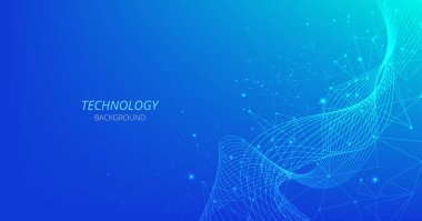 Abstract connection on dark blue background. High-tech Network technology background with dots and lines connection system.Vector abstract technology on a blue background.	