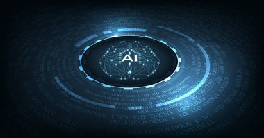 Electronic brain and Concept of artificial intelligence(AI).Graphic of a digital brain and Human head outline made from circuit board, connecting on a dark blue background.	
