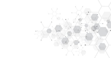 Vector hexagon technology on a white background. Abstract hexagons background with lines and dots. Design for science, medicine, or technology.	