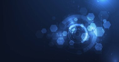 Abstract Digital electric circuit circle background.Image electric circuit on dark blue background.High-tech circuit board connection system concept.	