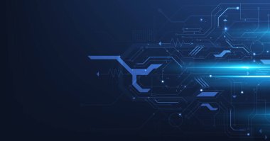 Devre panosu mavi teknoloji arka planı. Vector soyut teknoloji illüstrasyon devre kartı koyu mavi arka plan. Yüksek teknoloji devre kartı bağlantı sistemi kavramı..
