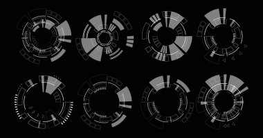 Set of User Interface HUD futuristic style.Abstract circles, geometric shapes, advanced technology segmentation, digital technology on a black background.	
