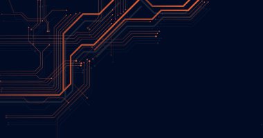 Orange circuit diagram on dark blue background. digital circuit board technology background for internet connectivity concept.	