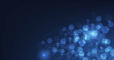 Vector hexagon technology background. Abstract hexagons background with lines and dots. Design for science, medicine, or technology.	