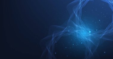 Koyu mavi arkaplanda soyut bağlantı. Noktalar ve çizgiler bağlantı sistemine sahip yüksek teknoloji ağ teknolojisi. Mavi arka planda vektör soyut teknolojisi..