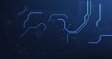 Circuit diagram on a dark blue background. High-tech circuit board connection system.Vector abstract technology on a dark blue background.	