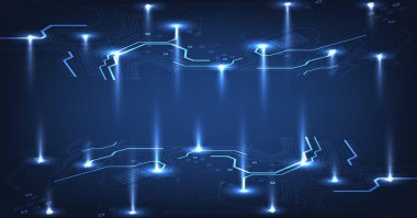 Circuit board blue technology background.Vector abstract technology illustration Circuit board on dark blue background.High-tech circuit board connection system concept.	